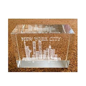 NYC Skyline 3D Glass Paperweight with Twin Towers